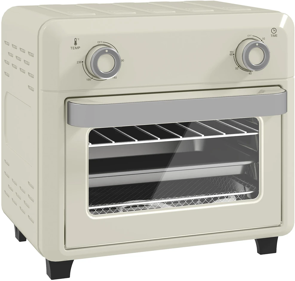 HOMCOM mini orkaitė su konvekcija 10 l, 2 viename mini orkaitė su grotelėmis, kepimo skarda ir padėklu trupiniams, 80–230 °C karšto oro gruzdintuvė su jutikliniu ekranu, laikmačiu, vidaus apšvietimu, 1000 W, nerūdijantis plienas
