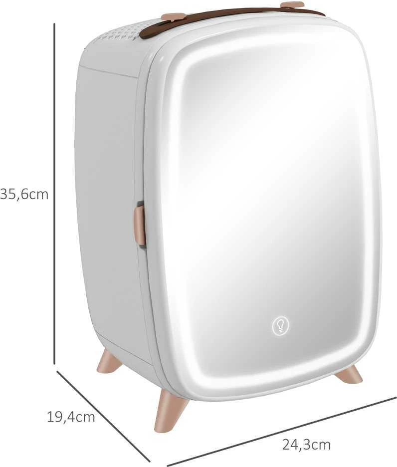 HOMCOM Mini šaldytuvas 6 L, mažas kosmetikos šaldytuvas su šaldymo funkcija, nešiojamas grožio šaldytuvas kosmetikai, gėrimams, vaisiams, baltas