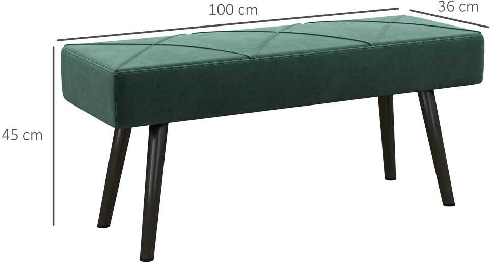 HOMCOM minkštasuolis su aksomo efektu, suolelis, lovos suoliukas, suoliukas prieškambariui su X formos raštu, iki 120 kg, miegamajam, 100x36x45 cm, žalias