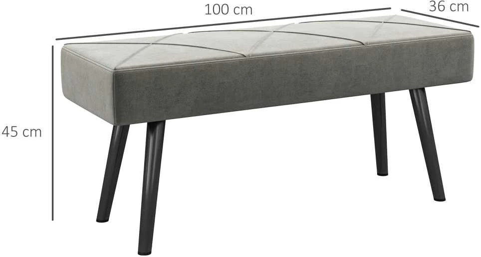HOMCOM minkštasuolis su aksomo efektu, suoliukas, lovos suoliukas, prieškambario suoliukas su X rašto kojomis, iki 120 kg, miegamajam, 100x36x45 cm, pilkas
