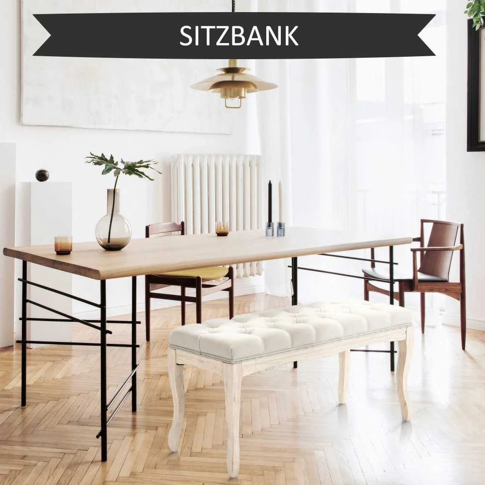 HOMCOM minkštasuolis miegamajam ir svetainei, suoliukas, suoliukas su daiktadėže, vintažinis lovos suoliukas, kaučiukmedis, linas, smėlio spalvos, 110x40x48 cm
