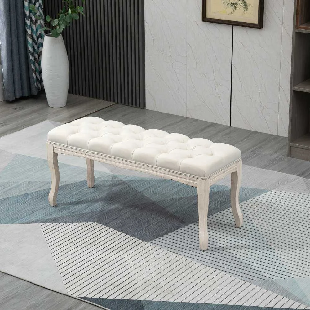HOMCOM minkštasuolis miegamajam ir svetainei, suoliukas, suoliukas su daiktadėže, vintažinis lovos suoliukas, kaučiukmedis, linas, smėlio spalvos, 110x40x48 cm