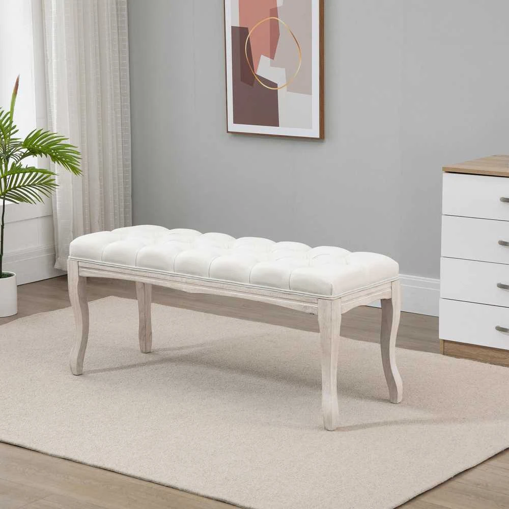 HOMCOM minkštasuolis miegamajam ir svetainei, suoliukas, suoliukas su daiktadėže, vintažinis lovos suoliukas, kaučiukmedis, linas, smėlio spalvos, 110x40x48 cm
