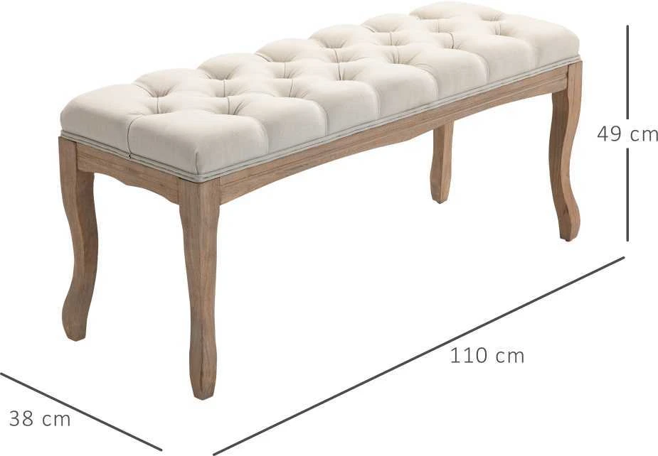HOMCOM minkštasuolis miegamajam ir svetainei, suoliukas, suoliukas su daiktadėže, vintažinis lovos suoliukas, kaučiukmedis, linas, smėlio spalvos, 110x40x48 cm