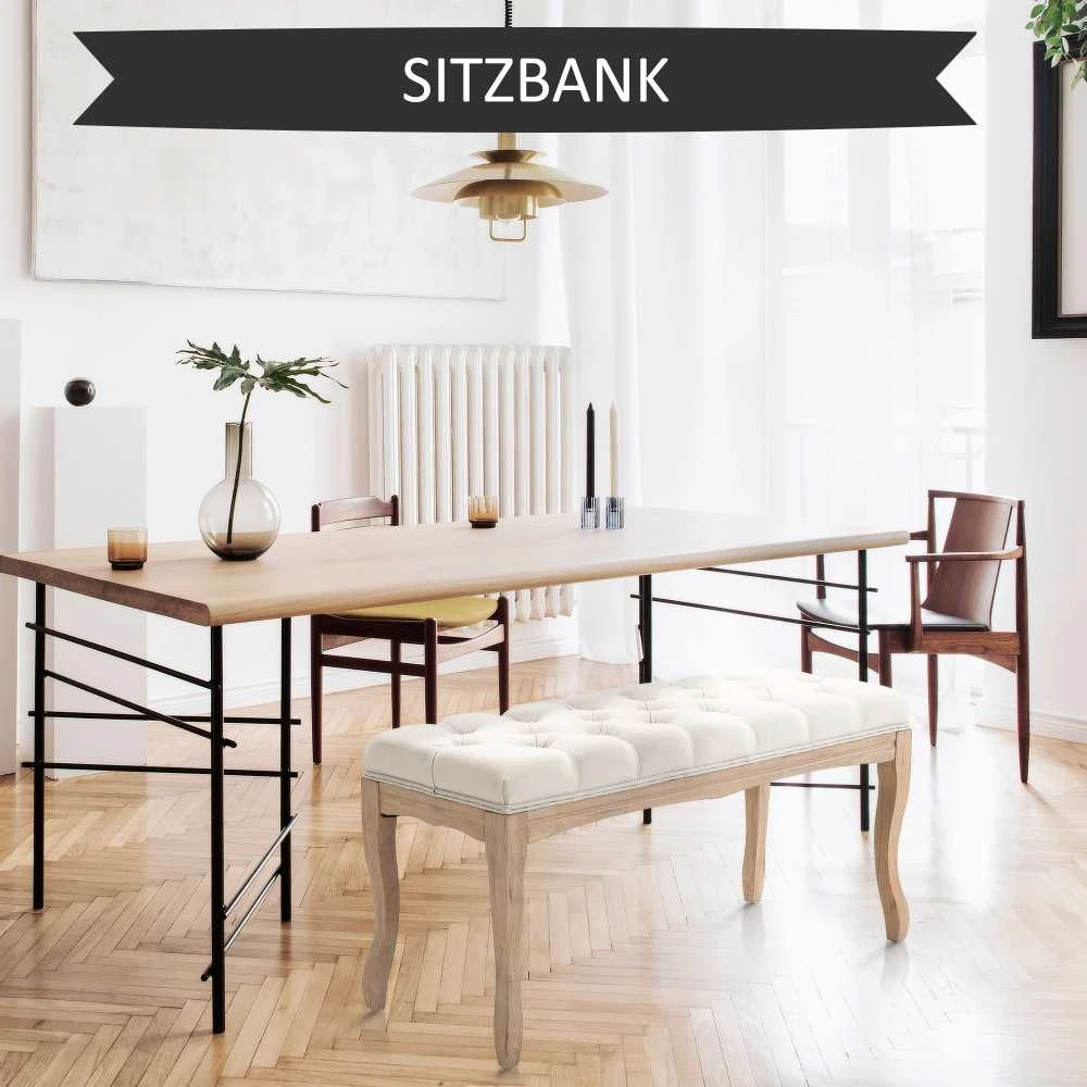 HOMCOM minkštasuolis miegamajam ir svetainei, suoliukas, suoliukas su daiktadėže, vintažinis lovos suoliukas, kaučiukmedis, linas, smėlio spalvos, 110x40x48 cm