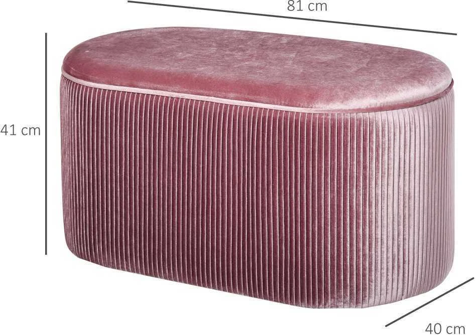 HOMCOM suoliukas rožinės spalvos, prancūziško stiliaus minkštasuolis su daiktadėže, aksominis, elegantiškas, 81x40x41 cm