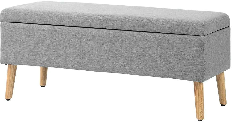 HOMCOM suoliukas su daiktadėže, minkštas suoliukas su lino audinio išvaizda, skirtas prieškambariui, miegamajam, svetainei, guminio medžio kojelės, pilkas, 110 x 39 x 45 cm | Aosom