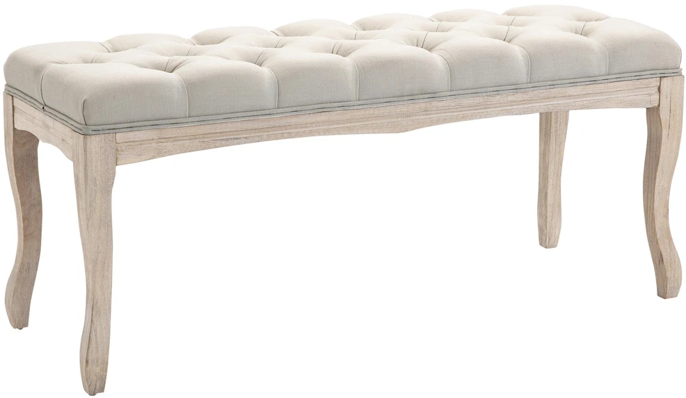 HOMCOM minkštasuolis miegamajam ir svetainei, suoliukas, suoliukas su daiktadėže, vintažinis lovos suoliukas, kaučiukmedis, linas, smėlio spalvos, 110x40x48 cm