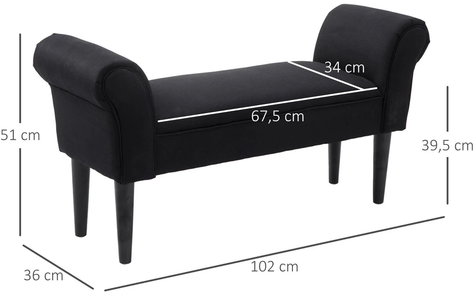 HOMCOM minkštasuolis miegamajam, lovos suoliukas, suoliukas su paminkštinimu, juodas, MDF ir putplastis, 102x31x51 cm