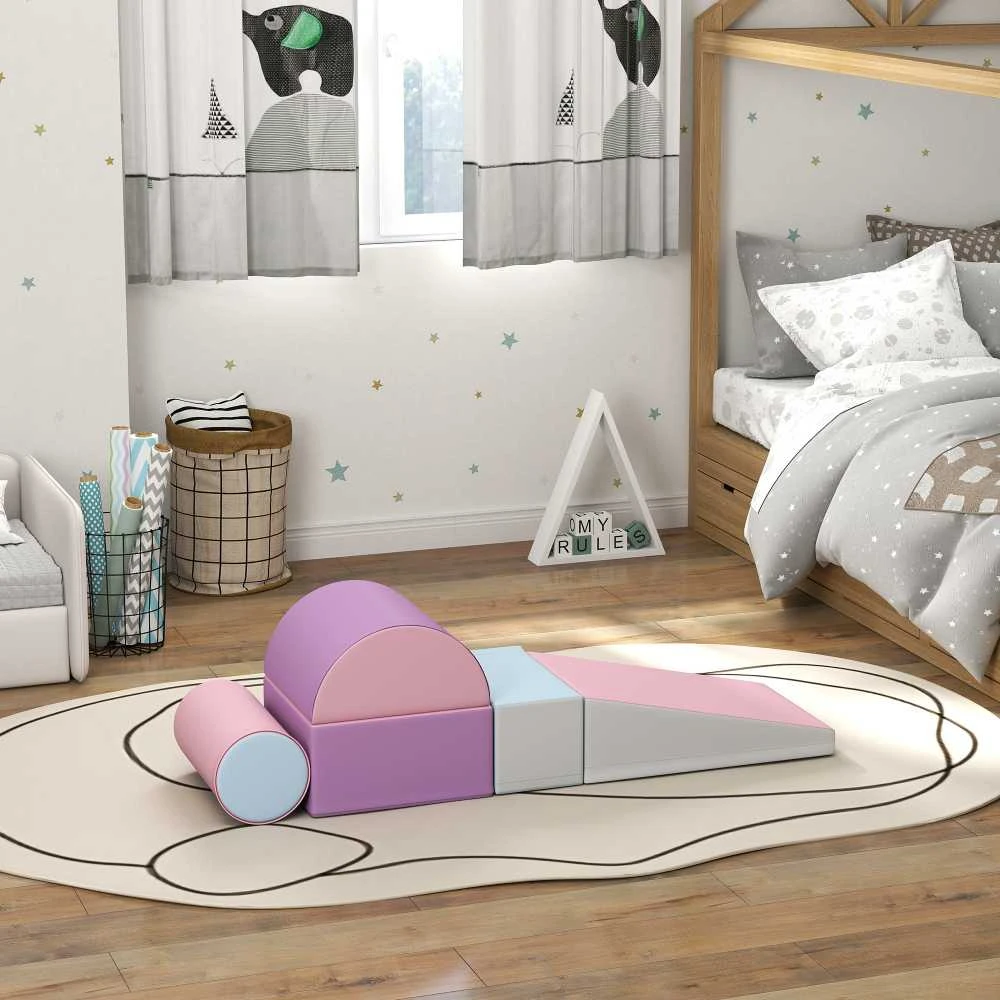 HOMCOM minkštųjų kaladėlių rinkinys, 5 vnt., putplasčio statybinės kaladėlės, didelės kaladėlės, statybinis žaislas, putplasčio blokai 1-3 metų vaikams, dirbtinė oda, EPE