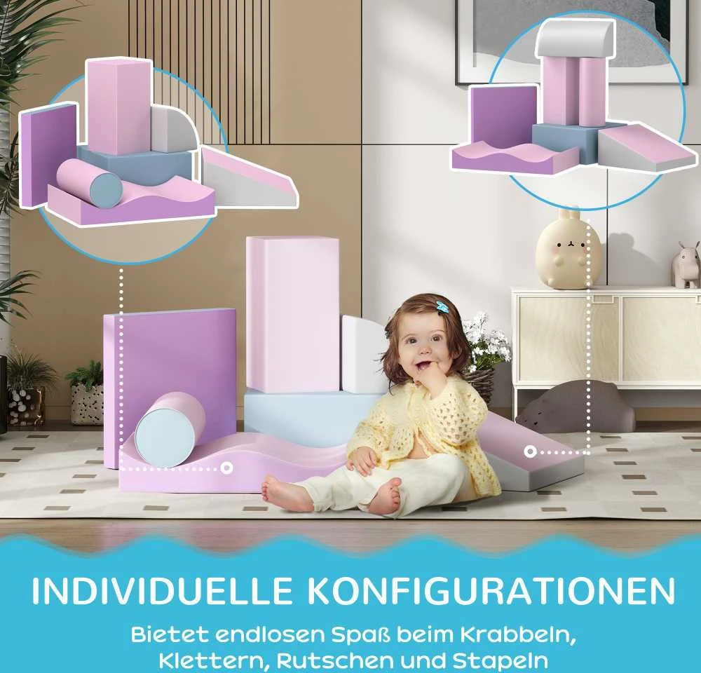 HOMCOM minkštųjų kaladėlių rinkinys, 7 dalių, putplasčio blokai, didelės konstravimo kaladėlės, žaislai 1-3 metų vaikams, dirbtinė oda, EPE
