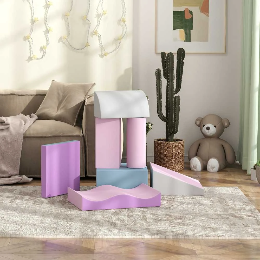 HOMCOM minkštųjų kaladėlių rinkinys, 7 dalių, putplasčio blokai, didelės konstravimo kaladėlės, žaislai 1-3 metų vaikams, dirbtinė oda, EPE