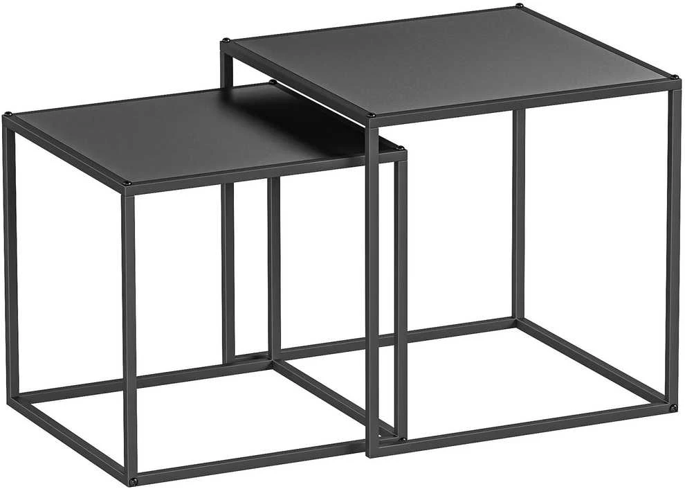 HOMCOM kavos staliukų komplektas, 2 vnt. modernaus dizaino šoniniai staliukai, plieno rėmas, iki 10 kg, juodi, 120x59x45 cm