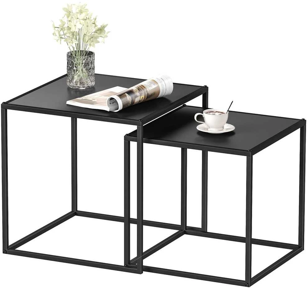 HOMCOM kavos staliukų komplektas, 2 vnt. modernaus dizaino šoniniai staliukai, plieno rėmas, iki 10 kg, juodi, 120x59x45 cm