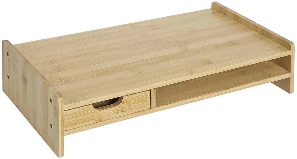 HOMCOM monitoriaus stovas, ekrano stovas, rašomojo stalo organizatorius, su stalčiais, natūrali spalva, 49x25,5x11,5 cm