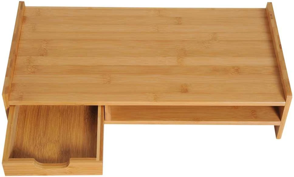 HOMCOM monitoriaus stovas, ekrano stovas, rašomojo stalo organizatorius, su stalčiais, natūrali spalva, 49x25,5x11,5 cm