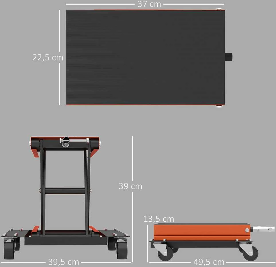 HOMCOM 500 kg motociklo keltuvas, reguliuojamas aukštis 135-390 mm, žirklinis keltuvas motociklų ir dviračių remontui garaže ir lauke