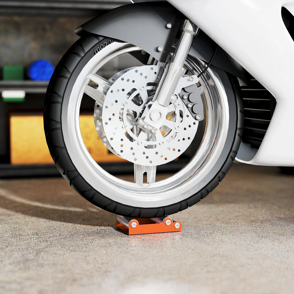 HOMCOM motociklo ratų remonto stovas, ratų sukimo įrankis, oranžinis, iki 180 mm pločio padangoms