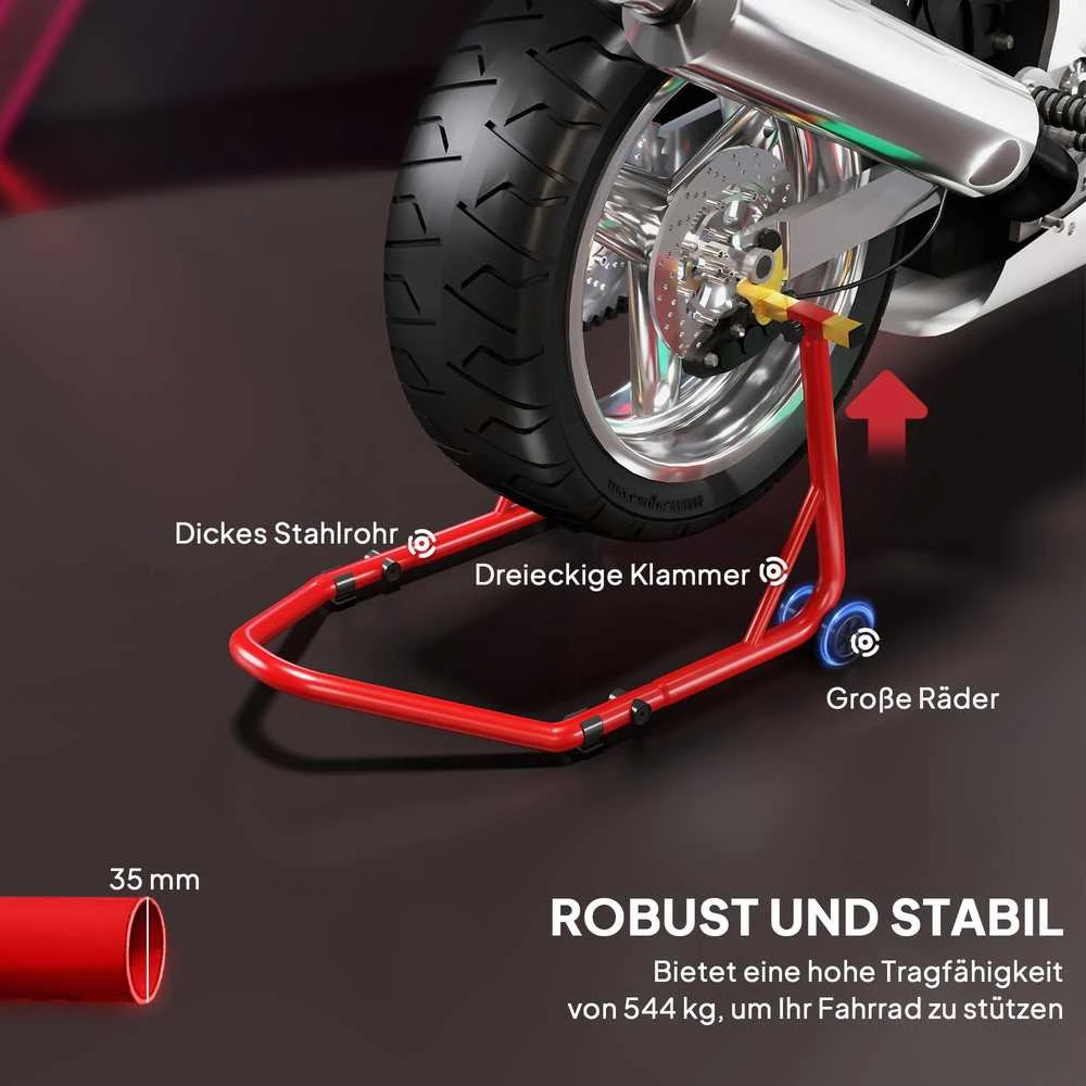 HOMCOM motociklo stovų rinkinys priekiniam/galiniam ratui, motociklo keltuvas iki 544 kg, plieno, raudonas