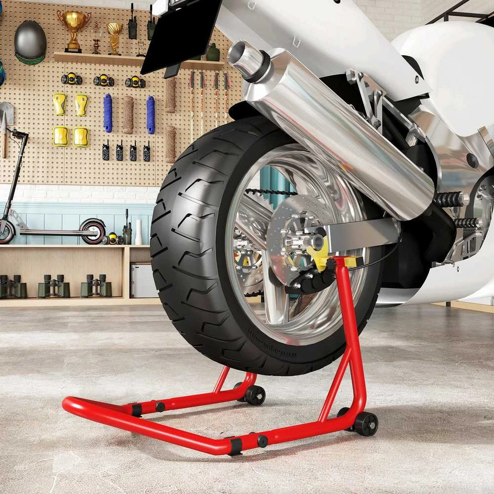 HOMCOM motociklo stovų rinkinys priekiniam/galiniam ratui, motociklo keltuvas iki 544 kg, plieno, raudonas