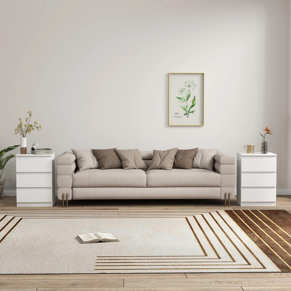 HOMCOM naktinis staliukas, 2 vnt. šoninių staliukų komplektas su 3 stalčiais, naktinė spintelė, naktinis komodas miegamajam, svetainei, 40 x 30 x 59,5 cm, baltas