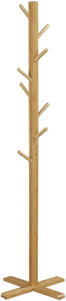 HOMCOM Paltų kabykla iš bambuko su 8 kabliukais, prieškambario, miegamojo, natūrali, 49.5x49.5x178cm