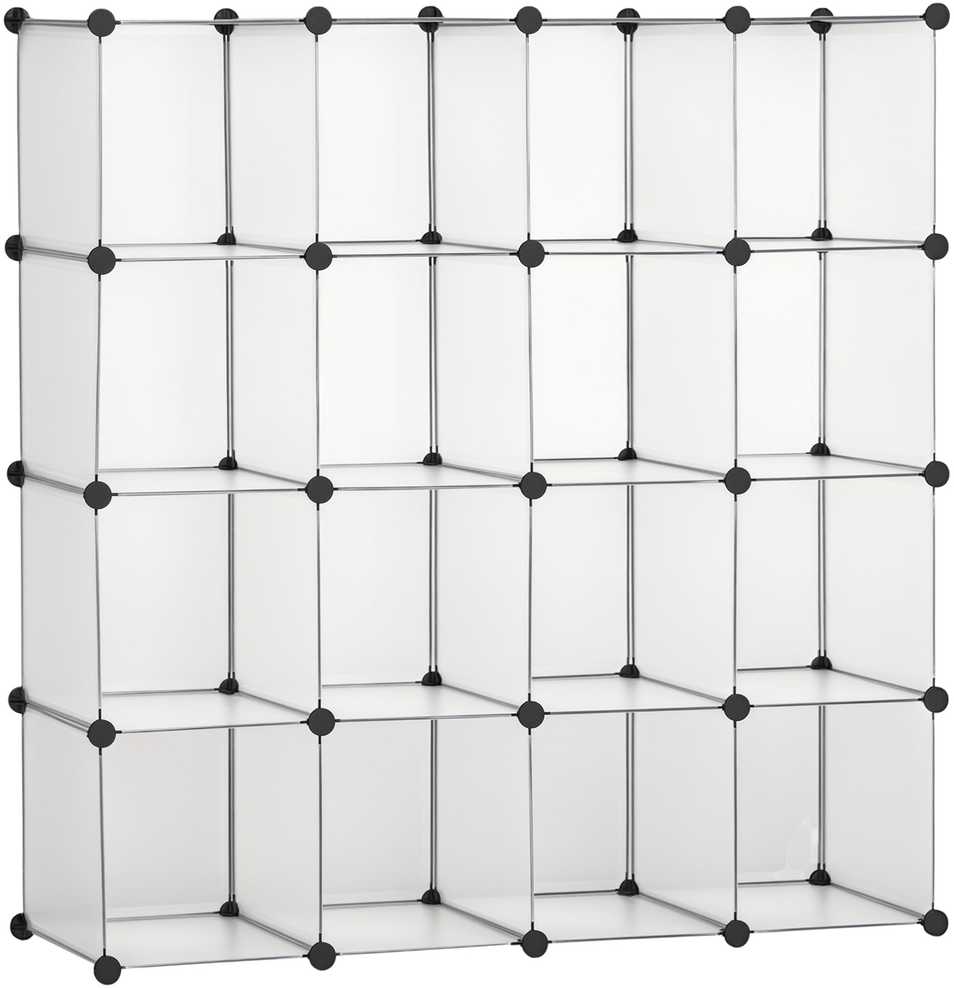 HOMCOM DIY kubų lentynų sistema su 16 kubų, daiktadėžė, plastikinė spintelė, balta, 125x32x125 cm