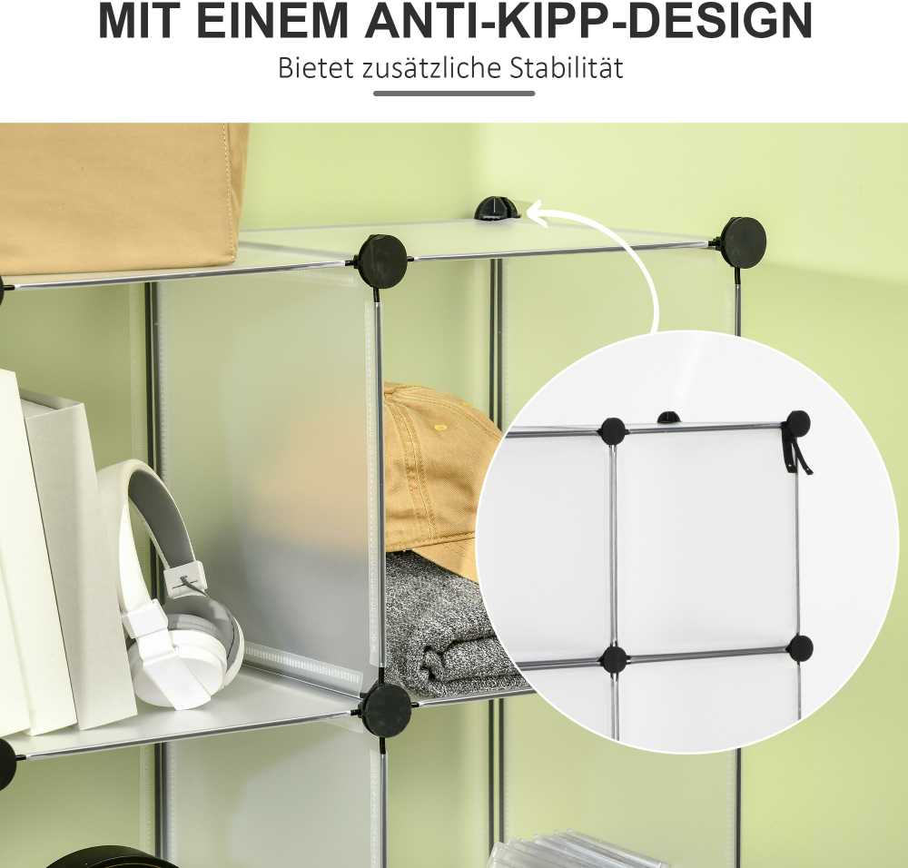 HOMCOM DIY kubų lentynų sistema su 16 kubų, daiktadėžė, plastikinė spintelė, balta, 125x32x125 cm