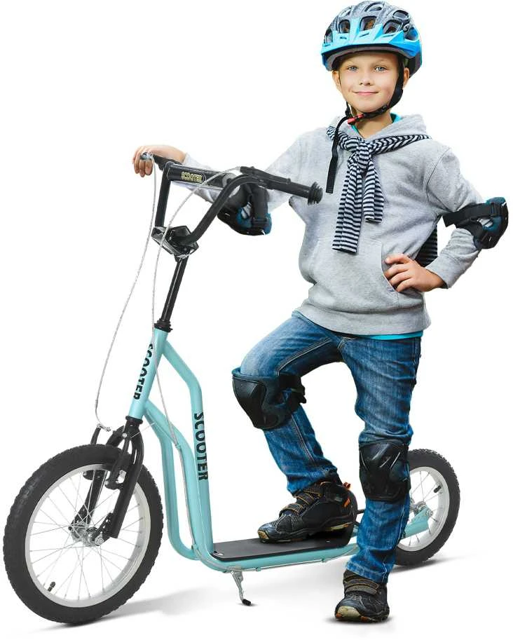 HOMCOM paspirtukas vaikams nuo 5 metų, kickboard su 16/12 colių pripučiamais ratais, mėlynas, 135 x 58 x 88-94 cm