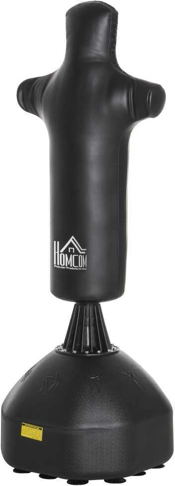HOMCOM pastatomas bokso maišas, 180 cm, suaugusiems, bokso manekenas, bokso stulpas, humanoidinio dizaino, tvirtas bokso maišas profesionalams ir pradedantiesiems, juodas