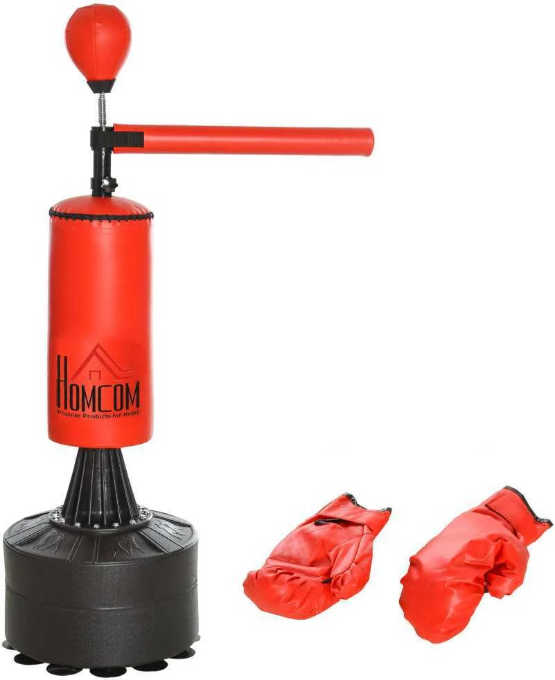HOMCOM pastatomas bokso maišas, bokso treniruoklis su priedais, bokso asistentas, treniruočių maišas, juodas/raudonas, 88 x 48 x 155-205 cm