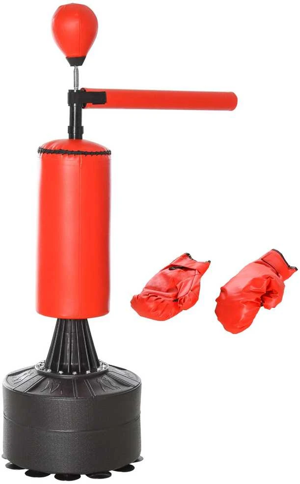 HOMCOM pastatomas bokso maišas, bokso treniruoklis su priedais, bokso asistentas, treniruočių maišas, juodas/raudonas, 88 x 48 x 155-205 cm