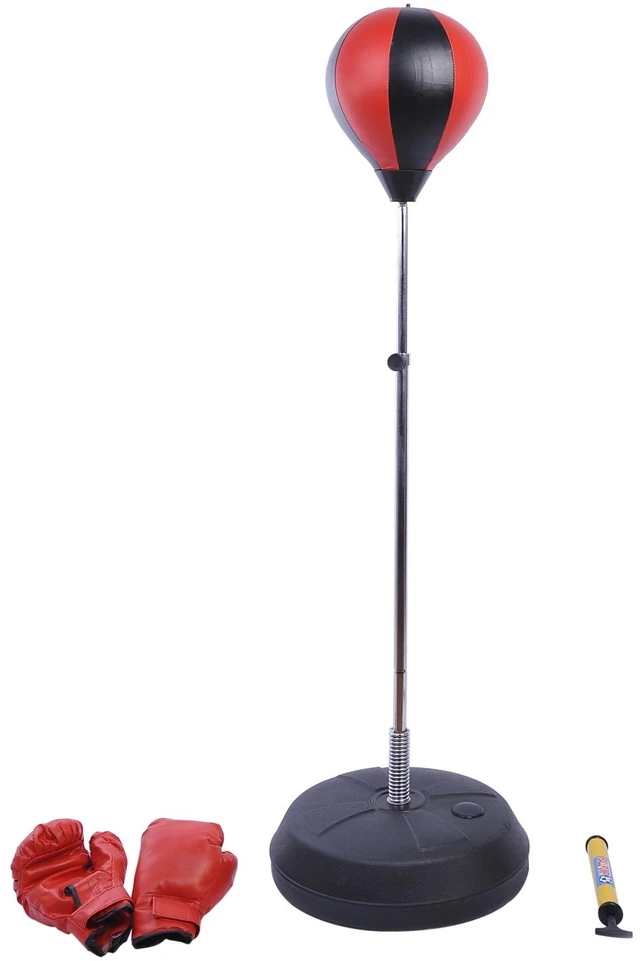 HOMCOM pastatomas bokso kriaušės rinkinys, reguliuojamo aukščio 125-145 cm, su pirštinėmis ir pompa, profesionalams ir pradedantiesiems