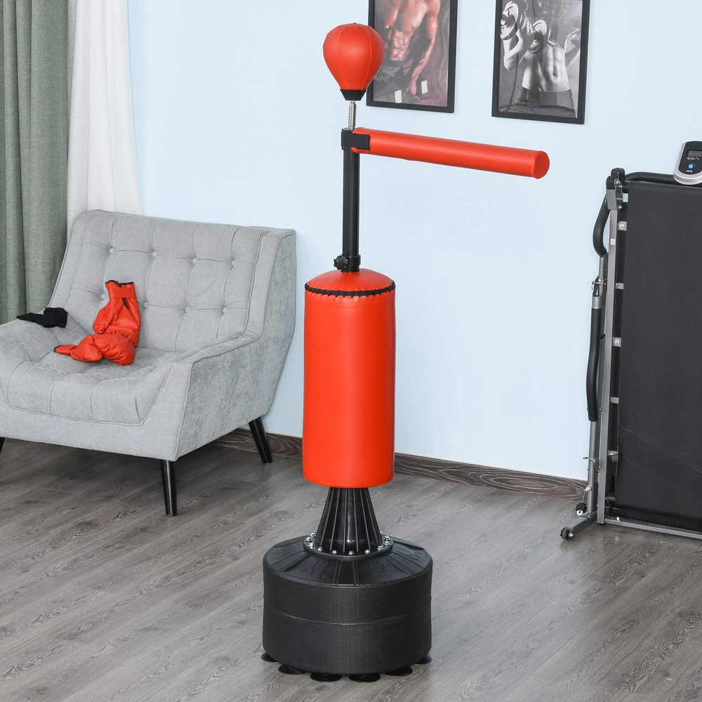 HOMCOM pastatomas bokso maišas, bokso treniruoklis su priedais, bokso asistentas, treniruočių maišas, juodas/raudonas, 88 x 48 x 155-205 cm