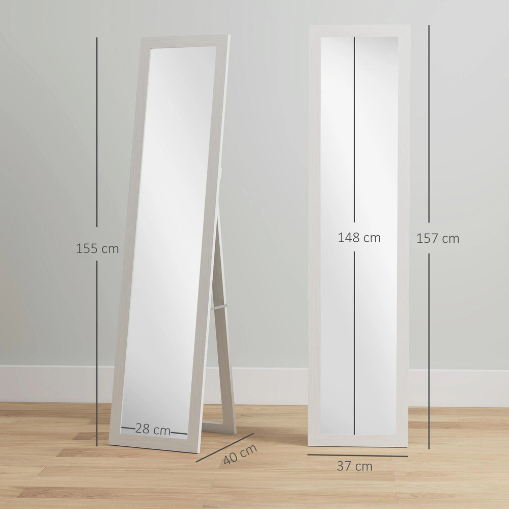 HOMCOM pastatomas veidrodis, viso ūgio veidrodis su stovu, pastatomas sieninis veidrodis, 37 x 157 cm, baltas
