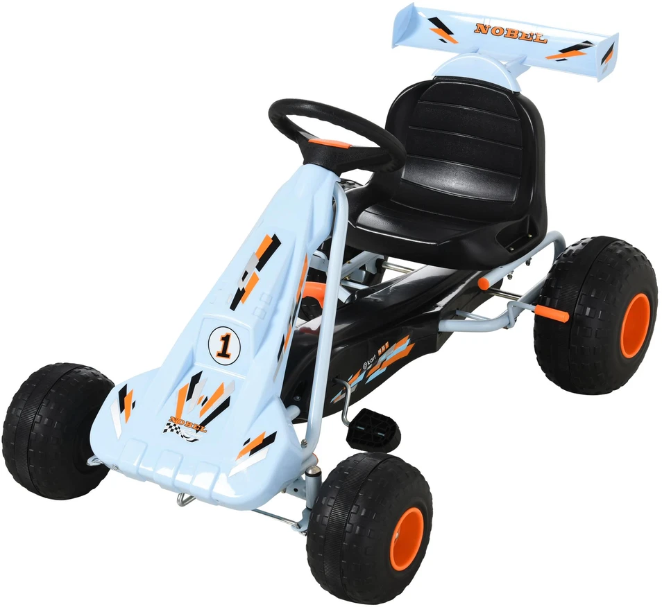 HOMCOM pedalinis gokartas vaikams nuo 3 metų, su reguliuojama sėdyne, plieno, šviesiai mėlynas, 97x66x59cm