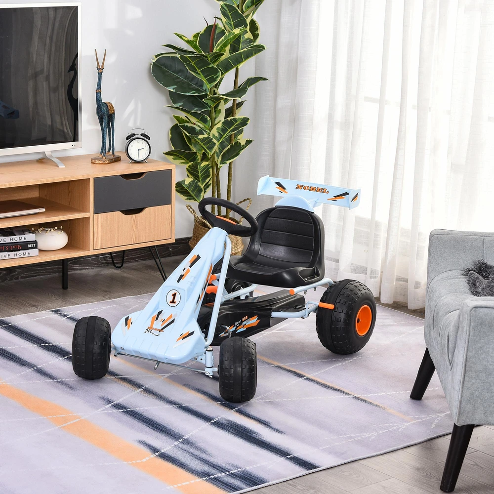 HOMCOM pedalinis gokartas vaikams nuo 3 metų, su reguliuojama sėdyne, plieno, šviesiai mėlynas, 97x66x59cm