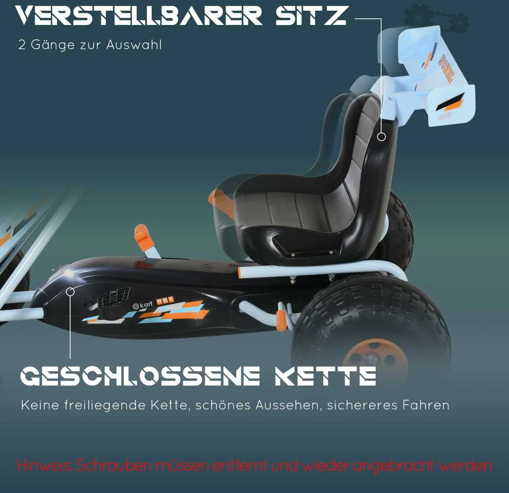 HOMCOM pedalinis gokartas vaikams nuo 3 metų, su reguliuojama sėdyne, plieno, šviesiai mėlynas, 97x66x59cm