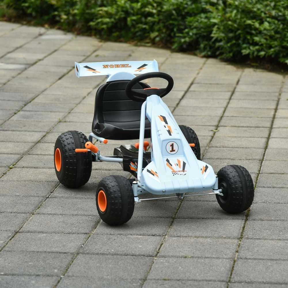 HOMCOM pedalinis gokartas vaikams nuo 3 metų, su reguliuojama sėdyne, plieno, šviesiai mėlynas, 97x66x59cm