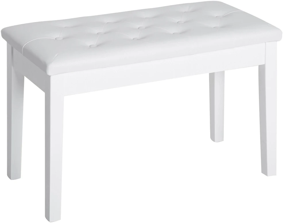 HOMCOM pianino kėdė, suoliukas pianinui, tradicinio kaimiško stiliaus kosmetinė kėdutė su daiktadėže, guminmedis, dirbtinė oda, balta, 76 x 36 x 50 cm