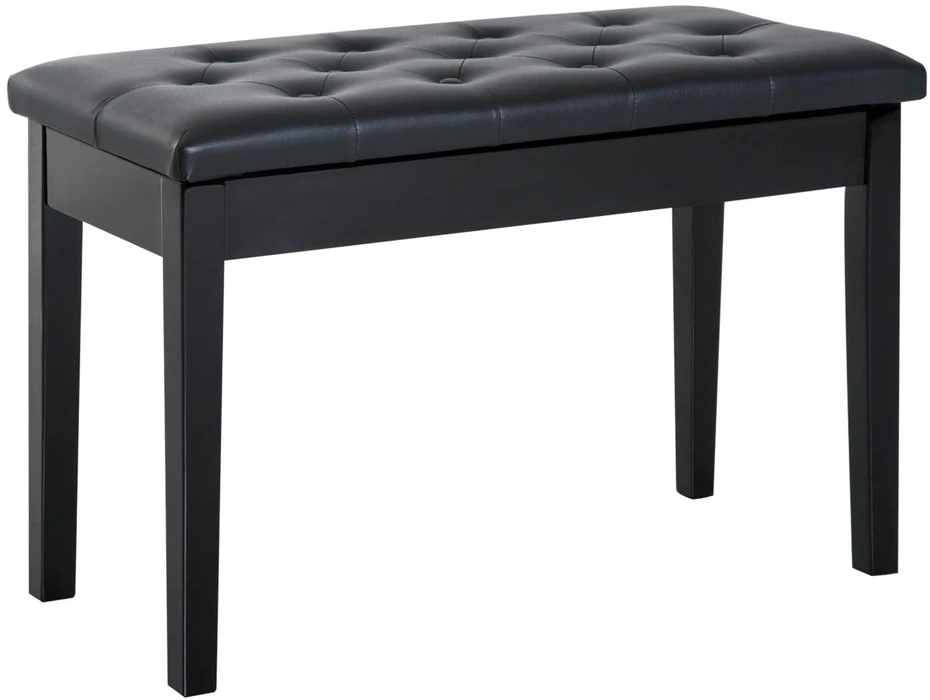 HOMCOM pianino suoliukas fortepijono suoliukas tradicinio kaimo stiliaus kosmetinis suoliukas su daiktadėže medinis odos imitacijos juodas 76 x 36 x 50 cm