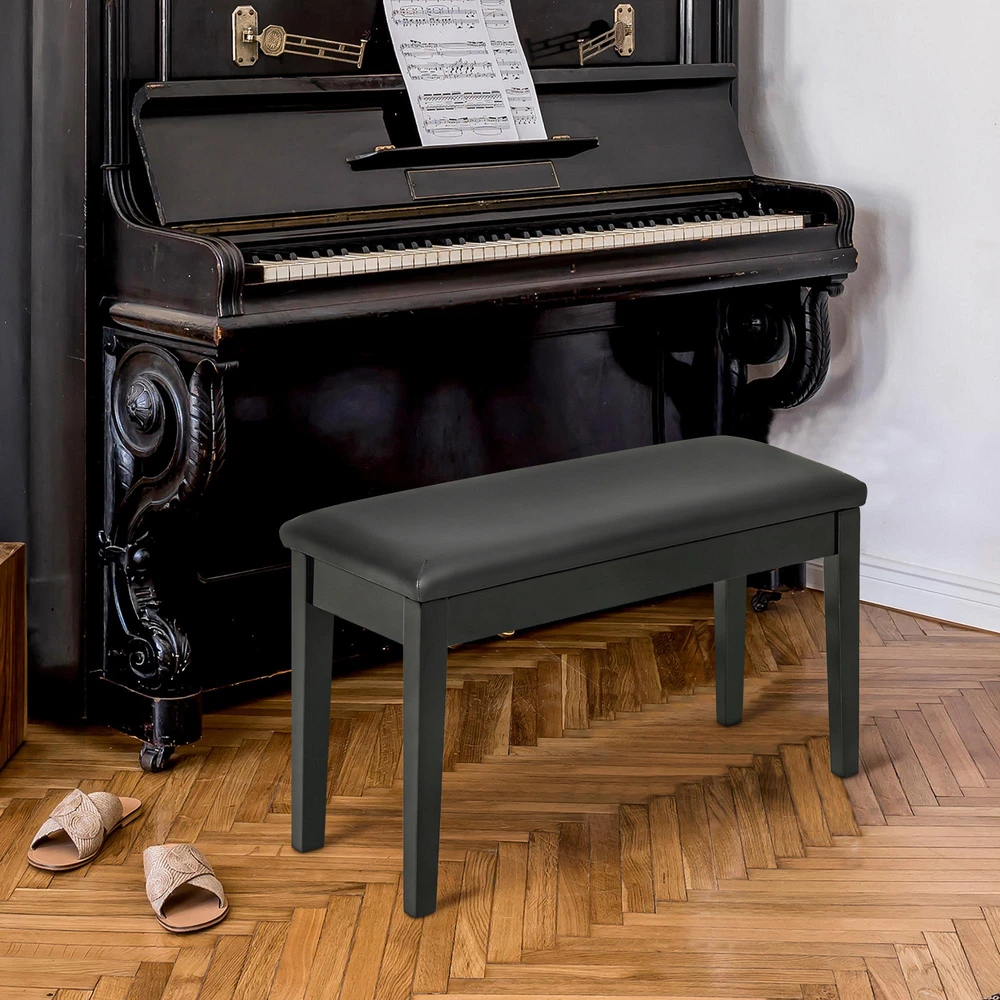 HOMCOM pianino suoliukas, reguliuojamo aukščio, su paslėpta daiktadėže, odine pagalvėle, juodas, 75 x 35 x 49 cm