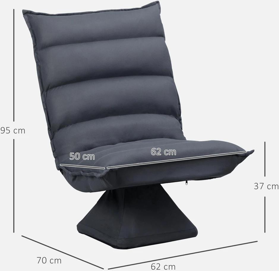 HOMCOM poilsio kėdė, grindų sofa, grindų kėdė su 360° besisukančiu pagrindu, 5 padėčių reguliuojamas atlošas, plienas, tamsiai pilka