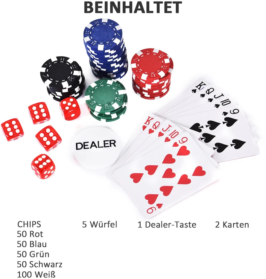 HOMCOM pokerio lagaminas, 200 pokerio žetonų, 2 kortų kaladės, 5 kauliukai, aliumininis lagaminas, polistirenas, 29,5x20,5x6,5 cm, žaidimų vakarams