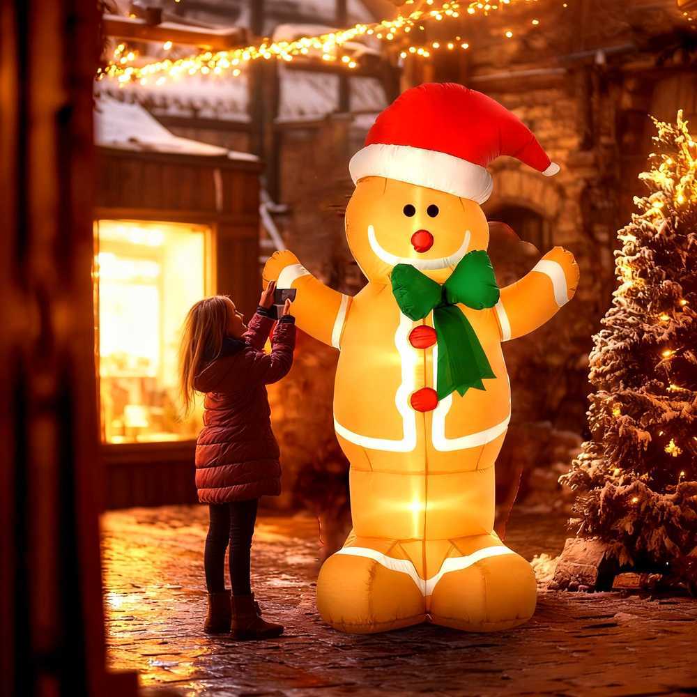 Homcom Pripučiama kalėdinė dekoracija meduolinis žmogeliukas su 3 LED, ruda–raudona–žalia, 110 × 70 × 183 cm