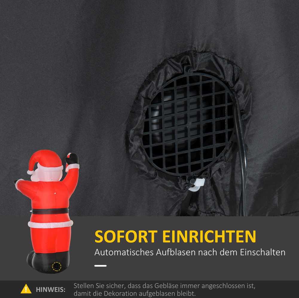 Homcom Pripučiama Kalėdų dekoracija su LED apšvietimu ir integruotu pūstuvu, raudona, balta ir juoda, 160 × 90 × 240 cm