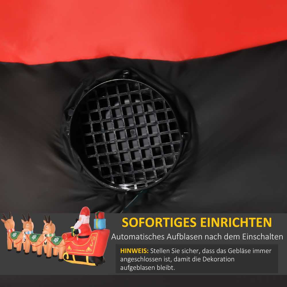 Homcom Pripučiama kalėdinė dekoracija su LED apšvietimu ir Kalėdų Seneliu rogėse su 3 elniais, ruda, raudona ir žalia, 319 × 59 × 132 cm