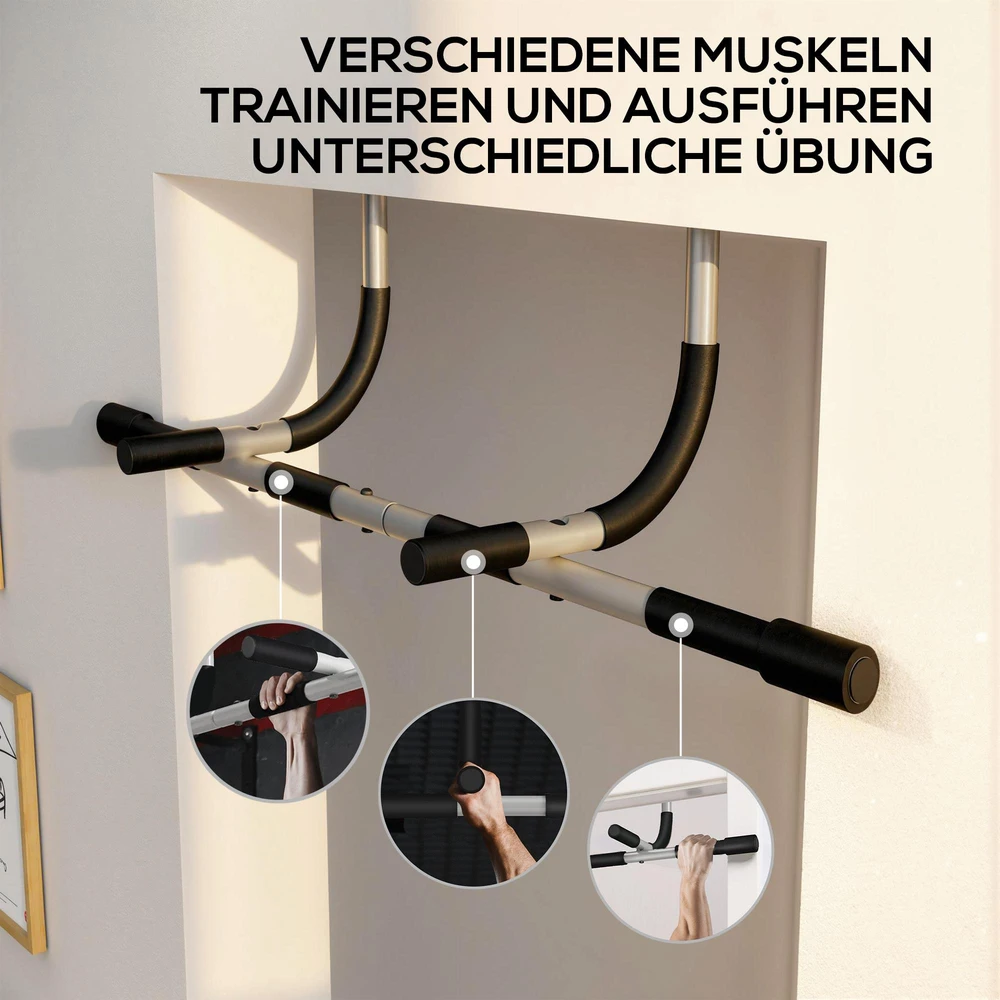 HOMCOM prisitraukimų skersinis, daugiafunkcis treniruoklis, plieno durų skersinis su putplasčio danga, juoda ir pilka, 92x40x17 cm