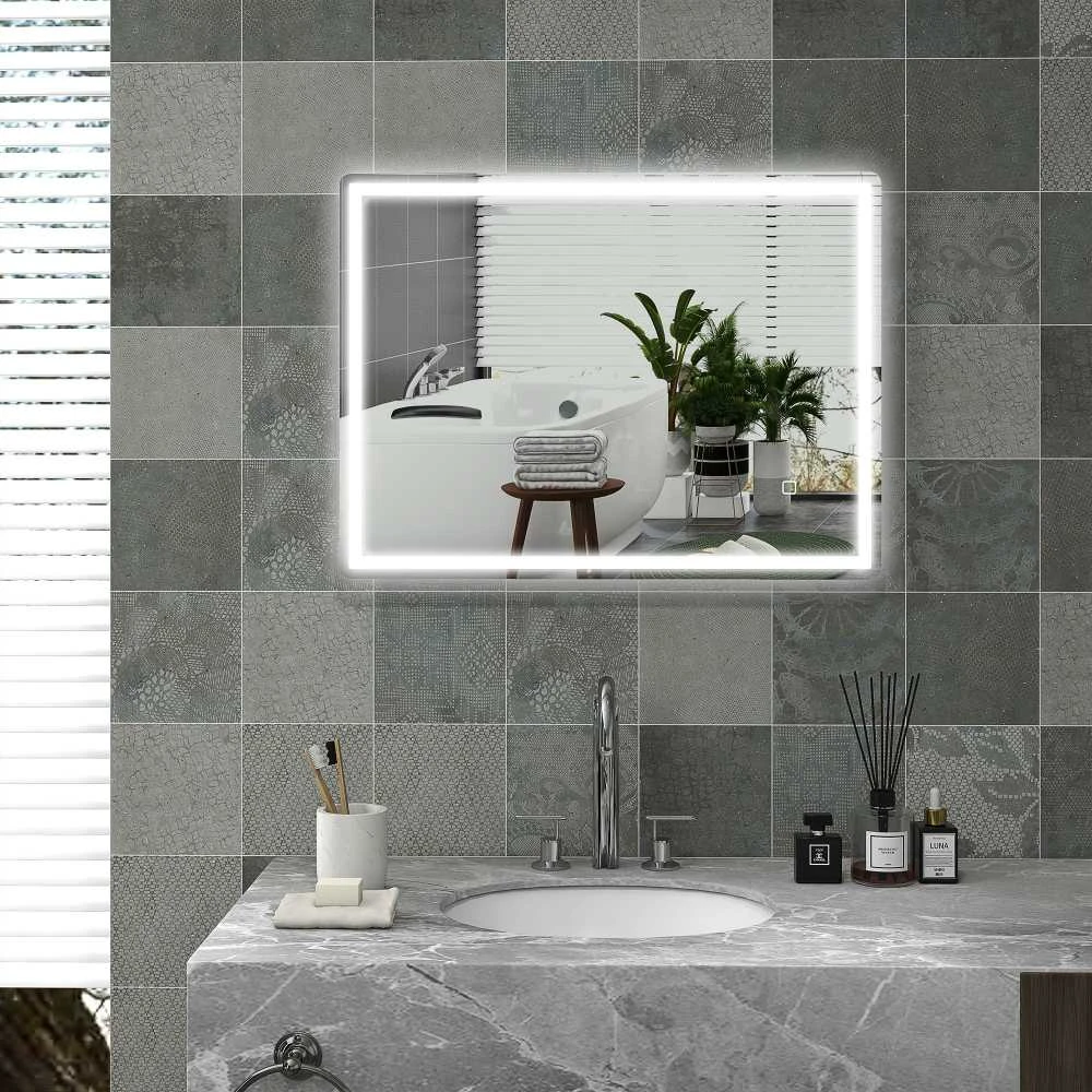 HOMCOM pritemdomas veidrodis su apšvietimu, 80x60 cm, su atminties funkcija ir apsauga nuo rasojimo