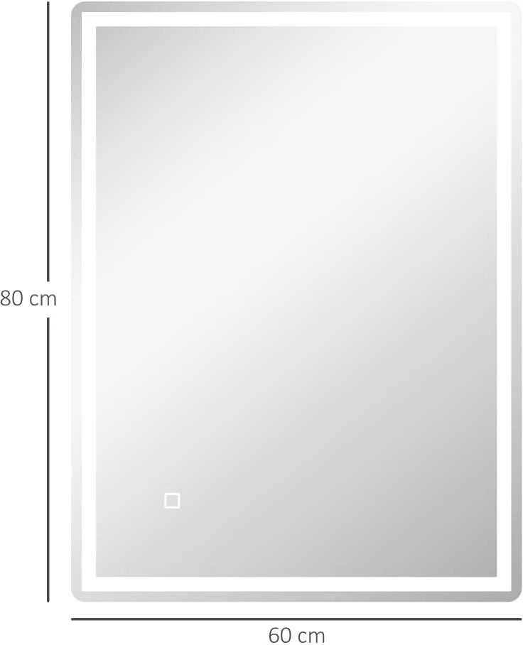 HOMCOM pritemdomas veidrodis su apšvietimu, 80x60 cm, su atminties funkcija ir apsauga nuo rasojimo